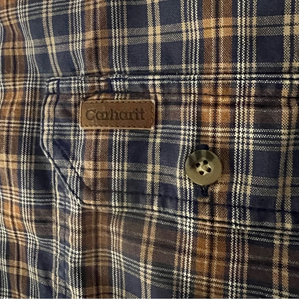 Carhartt Men's Heavy Cotton Casual Plaid Button down Shirt Blue and Tan Size 3XL